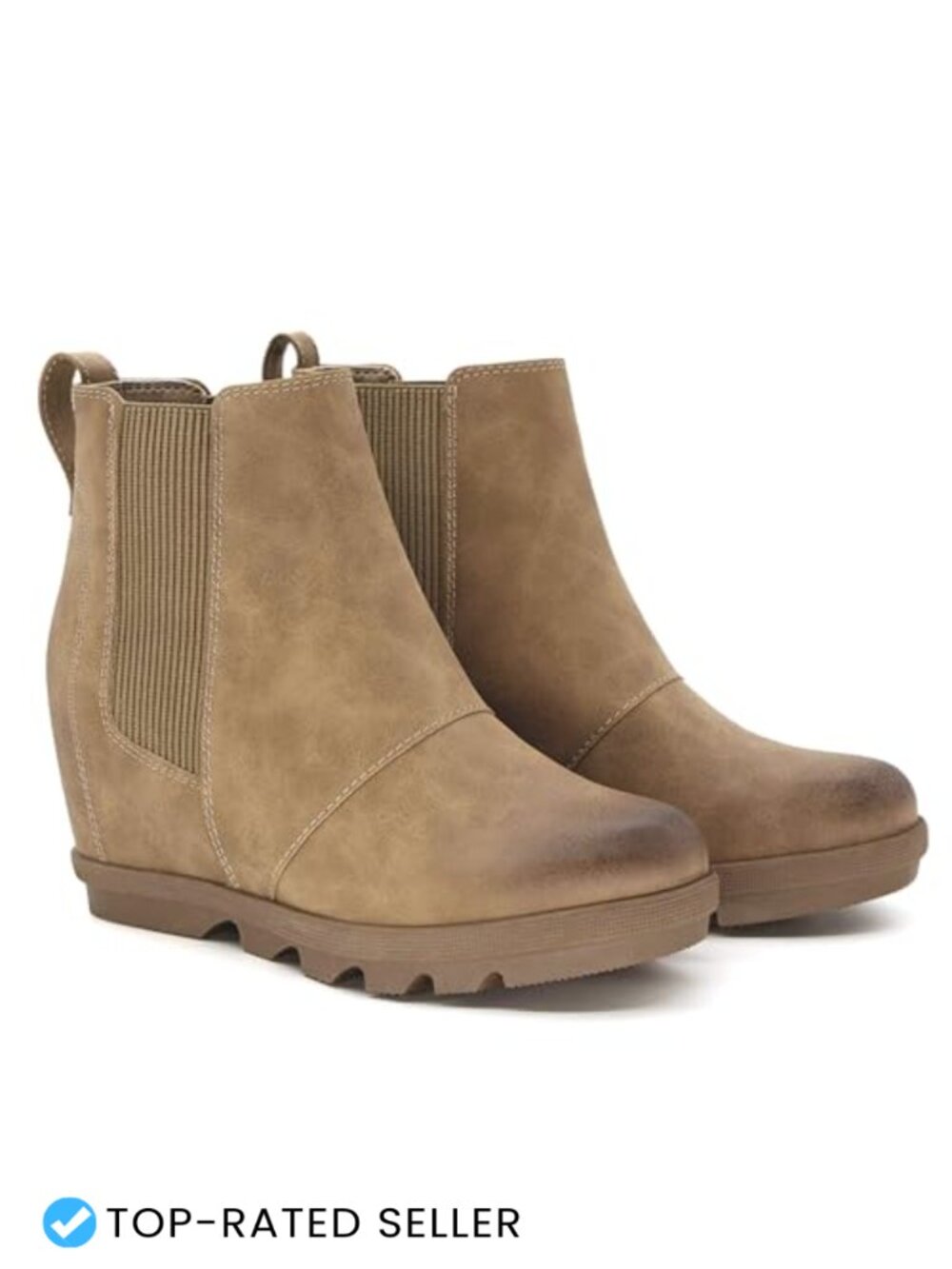 Wedge Chelsea Ankle Boots Faux Leather Hidden Heel Comfort Slip-On